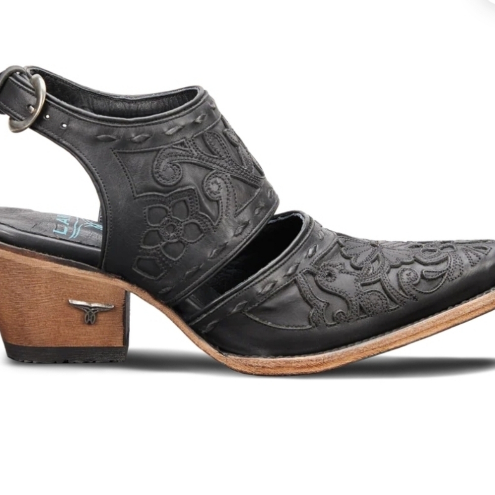 Womens Distressed Navy Leather Applique Shootie - Picture 12 of 14